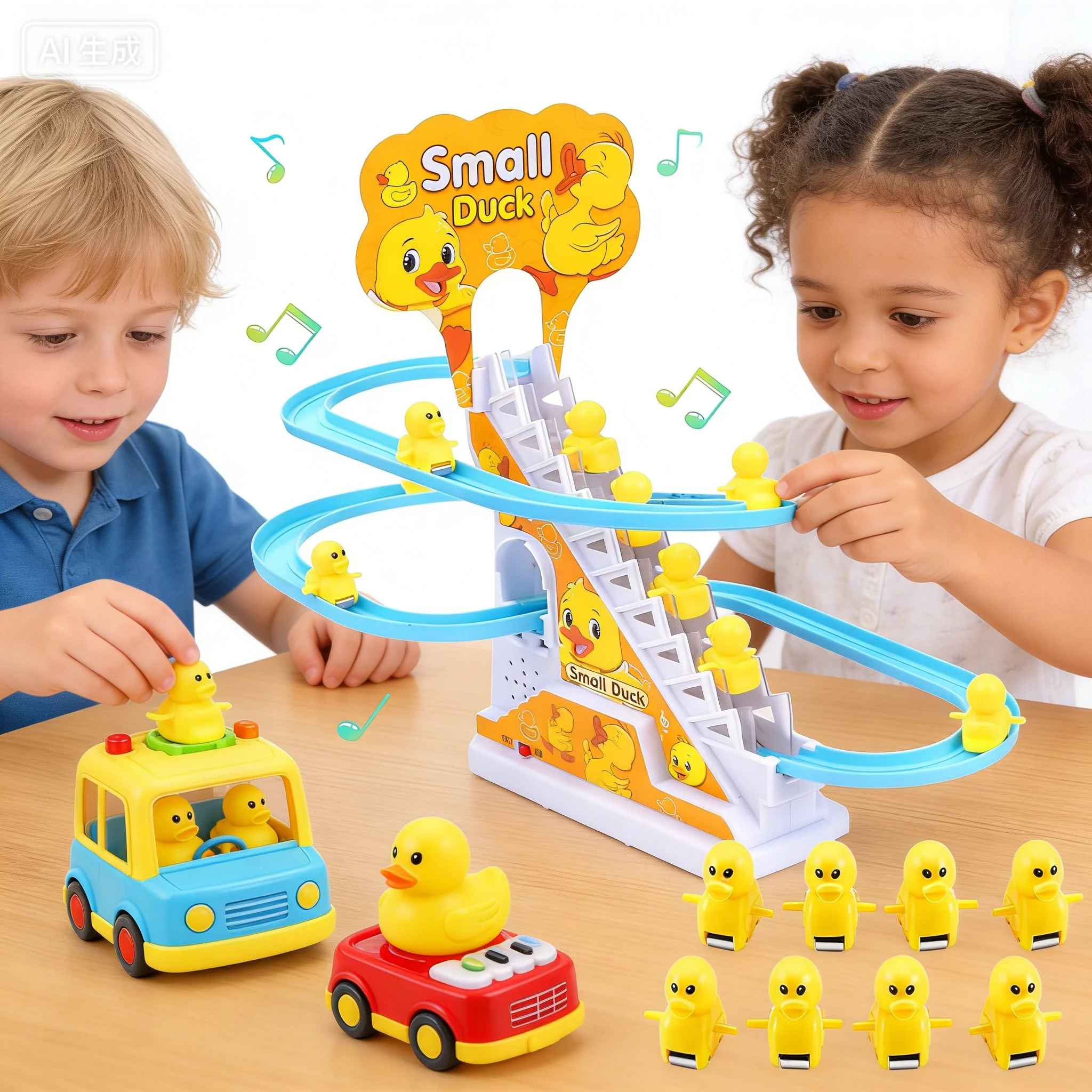 Funny Electric Duck Track Slide Toys Baby Kids Boys Ducks Climb Stairs Toy Baby LED Lights Music Roller Coaster for Kids