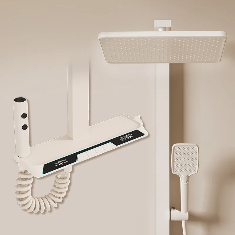 Todo cobre, ducha, juego, teclas de piano, luz ambiental, baño, hogar, termostático, pantalla digital