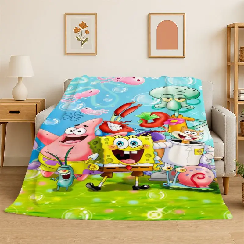 Cute S-SpongeBob Cartoon Soft Flannel Throw Blanket,Warm Cozy Blanket for Bed,Couch,Sofa,Bedroom,Living Room,Travel,Picnic Gift