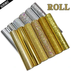 QIBU 50x120cm all'ingrosso dorato e argento rotolo di ecopelle grosso tessuto Glitter per borsa orecchino decorazione accessori fiocco per capelli fai da te