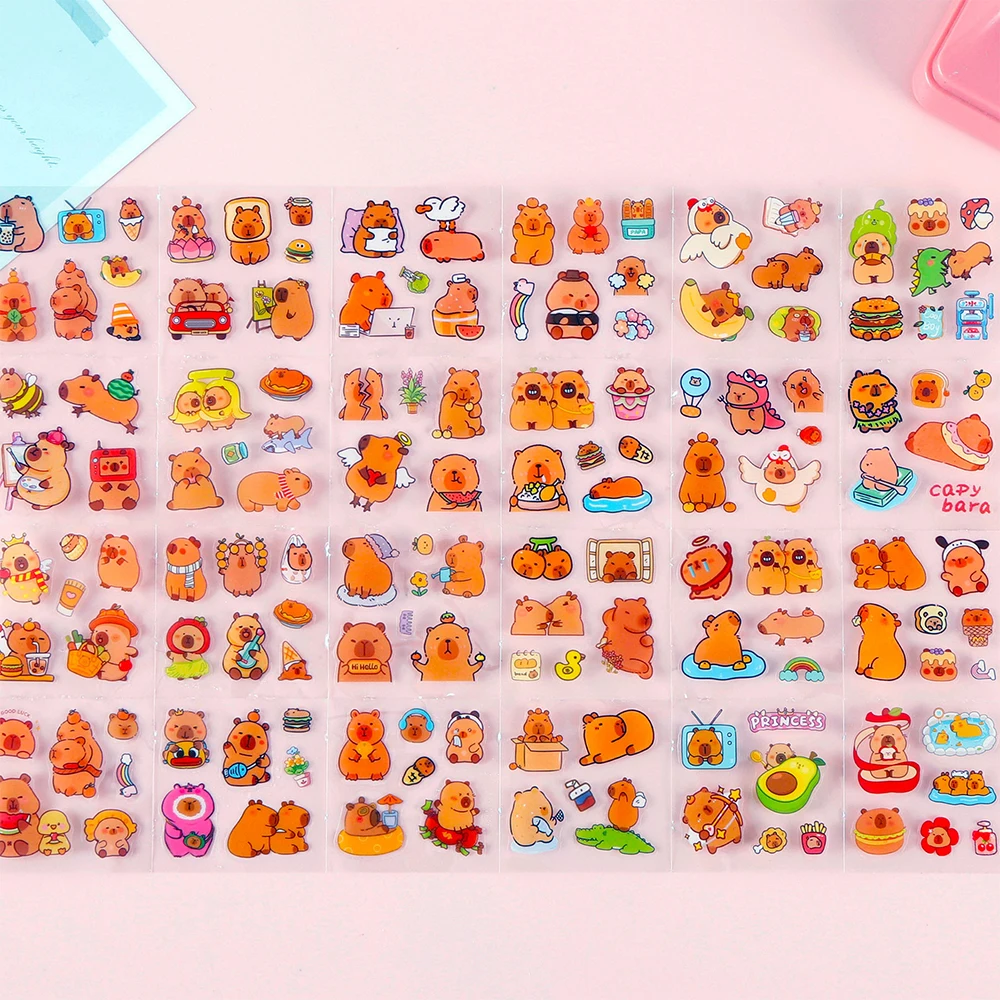 100 قطعة/صندوق مضحك لطيف الكرتون كابيبارا ملصقات الحيوانات الأليفة الجمالية الزخرفية سجل القصاصات الأمتعة الهاتف طفل DIY ملصق مضاد للمياه اللعب