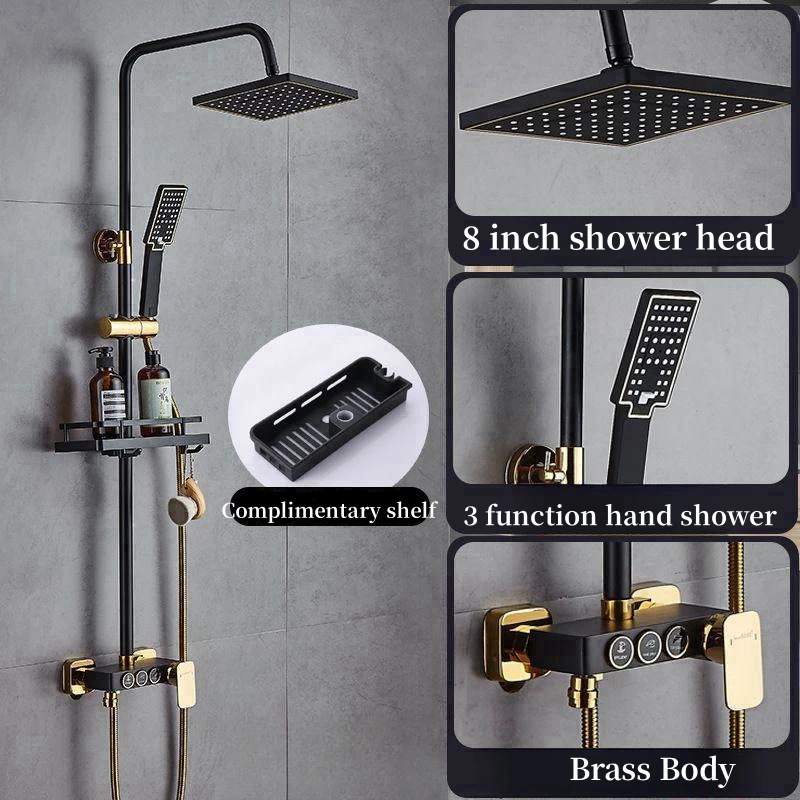 

Лидер продаж, настенный латунный черный и золотой смеситель для душа в ванной комнате, 4-функциональная душевая система