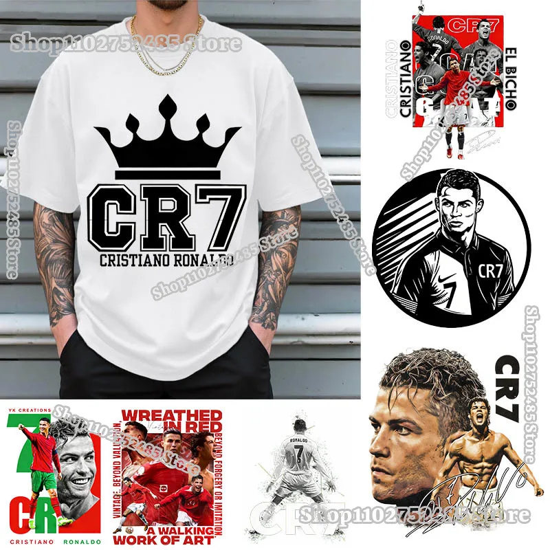 

Football Star CR7 Cristiano Ronaldo Heat Transfer Stickers for Clothes Bags DIY Idol Pattern Iron on Patches T-shirt Decals Gift