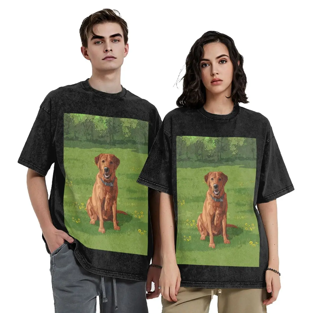 Fox Red Yellow Labrador Retriever Hunting Dog Washed T Shirts Harajuku Short Sleeve Hip Hop T-Shirt Streetwear Tops Tees