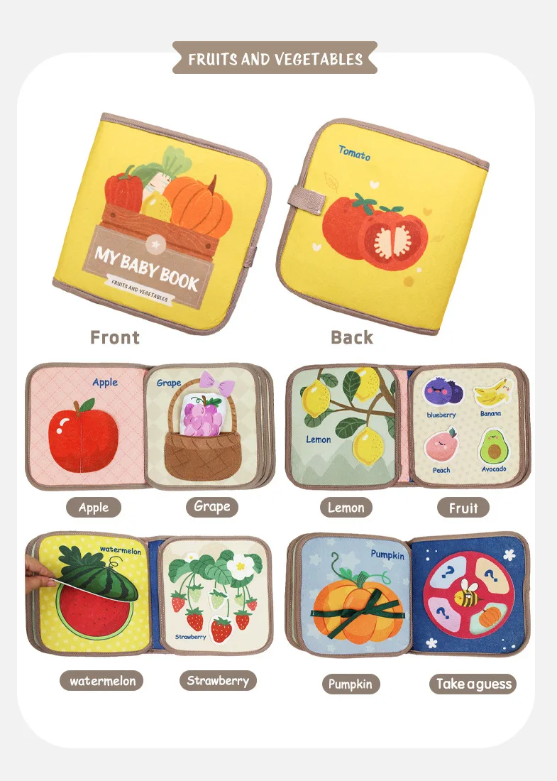 Montessori Beschäftigt Buch Baby Frühe Bildung Puzzle Spielzeug Tier Kognitive Stoff Wiederholte Paste Ruhiges Aktivitätsbuch mit Lebensfähigkeiten – Detail 12