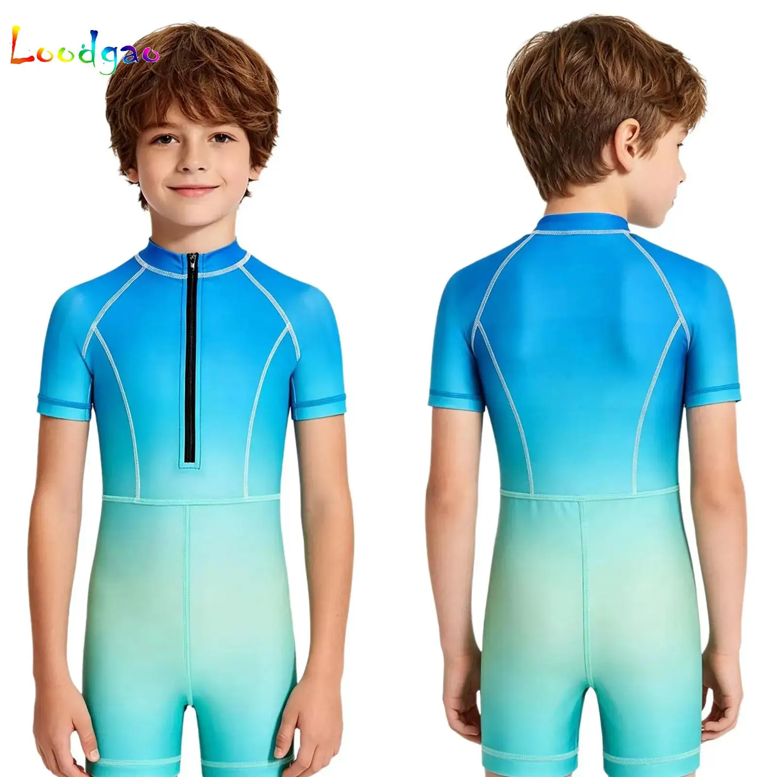 Jungen Mädchen Farbverlauf Einteiler Badeanzug Kurzarm Fitness Sport Bodysuit Rash Guard Badeanzug Surfing Schwimmbekleidung