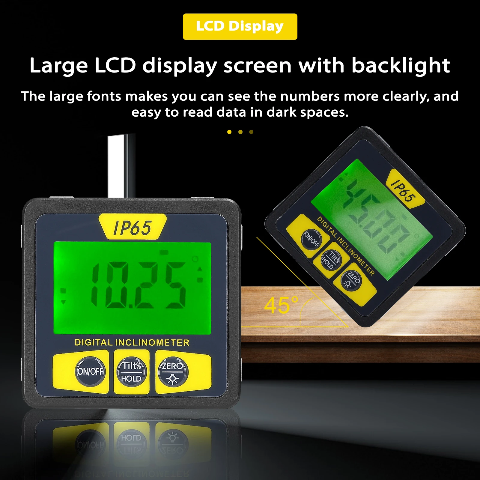 Magnetic Digital Level Angle Finder Mini Inclinometer Versatile Dustproof LCD Display with Backlight Bevel Gauge IP65 Waterproof