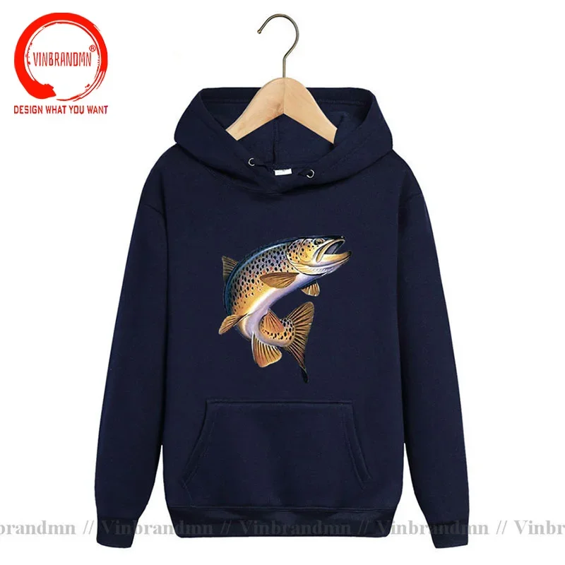 Brown Trout Fishing Sweatshirts Hoodies Cool Casual Pride Winter Fleece Hoody Stylish Fashion Streetwear Pocket Hoodie