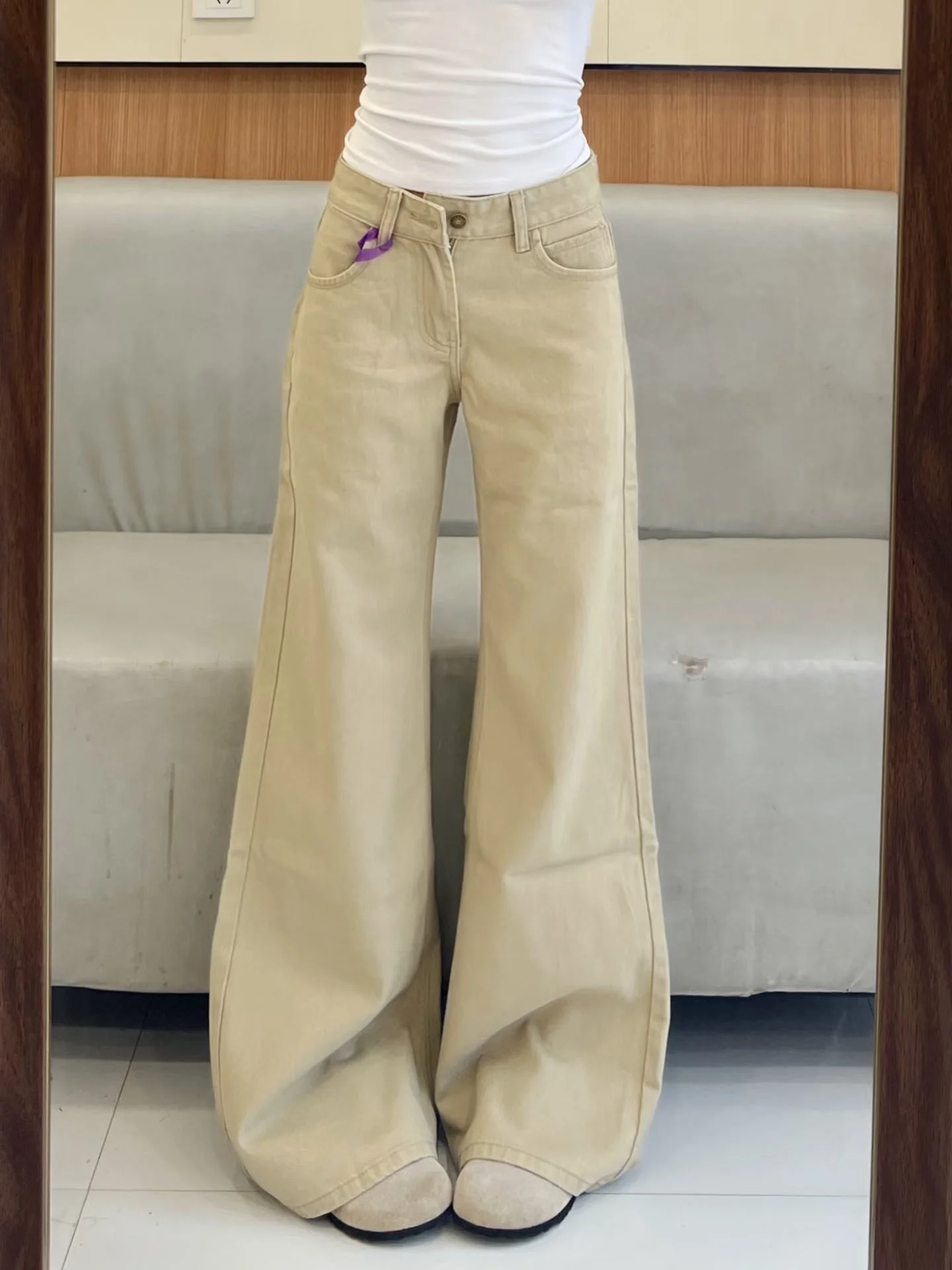 ハイウエスト裏起毛フレアジーンズ レディース 秋冬 プラスサイズ ストレートレッグ ルーズ アンクル丈パンツ アメリカンスタイル