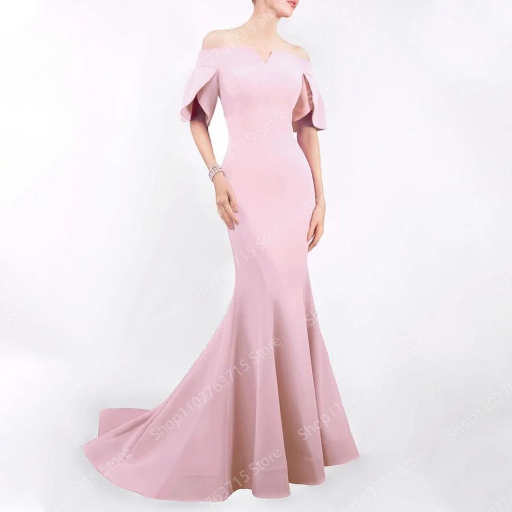 

Elegant Long Pink Evening Dresses for Women Off the Shoulder Floor-Length Prom Party Wedding Gala Special Events Dress 2024