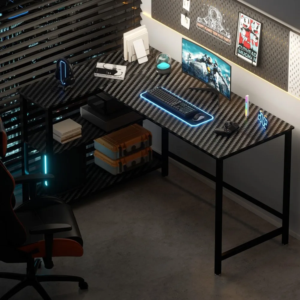 Computer Desk with Shelves, 50 Inch Gaming Writing Desk, Study PC Table Workstation with Storage for Home Office, Living Room