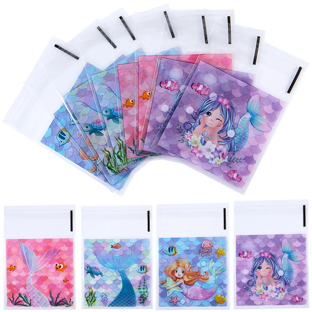 

50pcs Opp Plastic Bag Self Adhesive Ocean Mermaid Transparent Plastic Bags Beads Jewelry Storage Packaging Gift Bag Card Holder