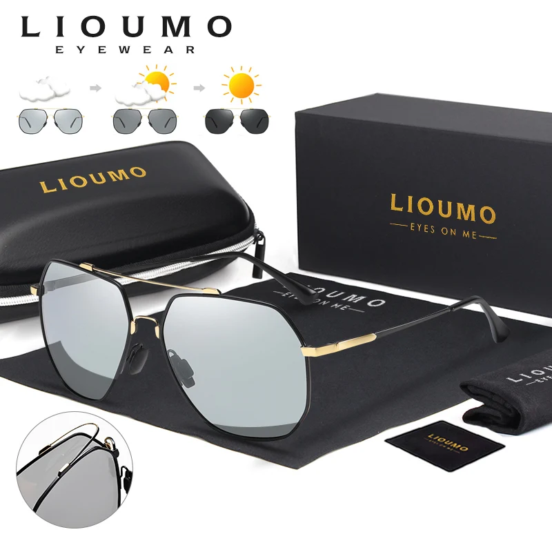 

LIOUMO Fashion Memory Metal Polarized Sunglasses Man Hexagon Design Photochromic Glasses For Woman UV400 gafas de sol hombre