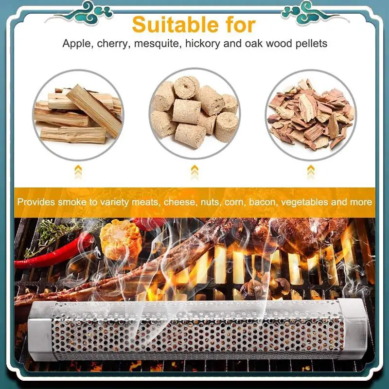 

A67K-BBQ Курительная трубка из нержавеющей стали 304, 30,48 см, деревянные гранулы для барбекю, курильщик для холодного/горячего курения, 2 шт.