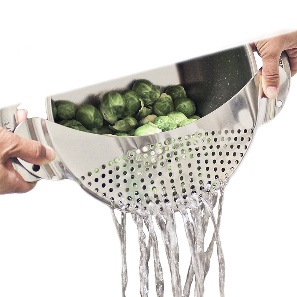 

2pcs Pot Stainless Steel Drainer Colander Pasta Filter Pan Strainer Pan Mesh Kitchen Sink Drain Tool Accessories