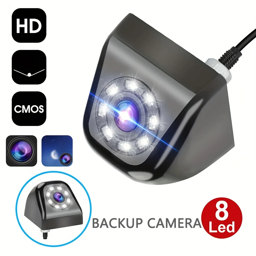 HD Universal Rearview Camera Equipped with 8 Leds, Backup Camera for Vehicles, Night Vision, 36V Power Supply.