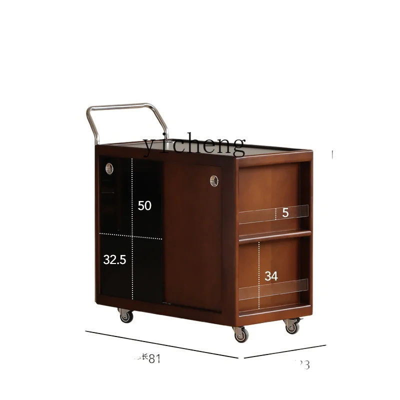 XC Idle down Tea Cabinet Solid Wood Mobile Tea Side Cabinet Vintage Furniture Living Room Trolley