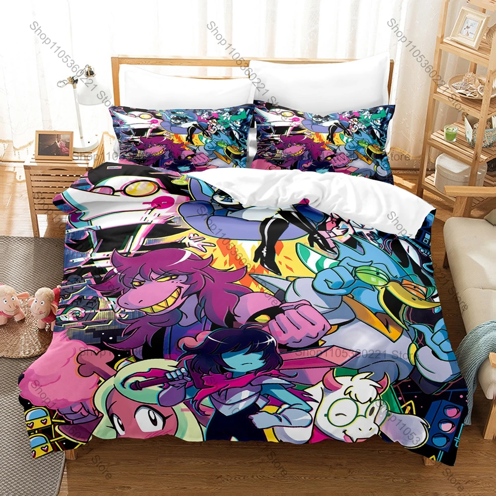 Deltarune Chapter 2 Fantasy Pixel Adventure Game Bedding Set Duvet Cover + 2 Pillowcases Teen Gamer Room Decor