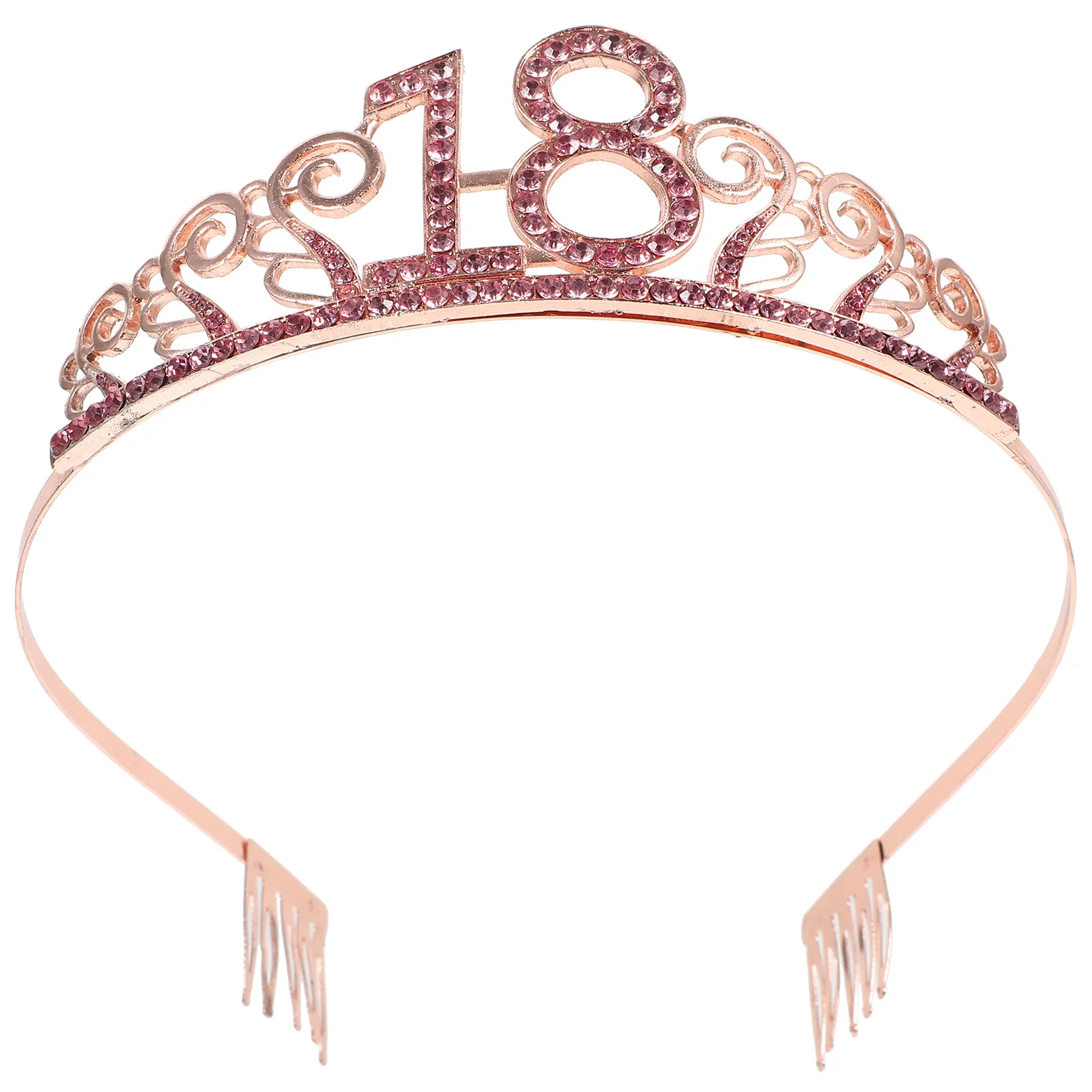 

18Th Birthday Crystal Red Rhinestone Tiara Crown Hair Comb Queen Headband Alloy Wavy Design Royal Glitter Party Dance Wear Teens