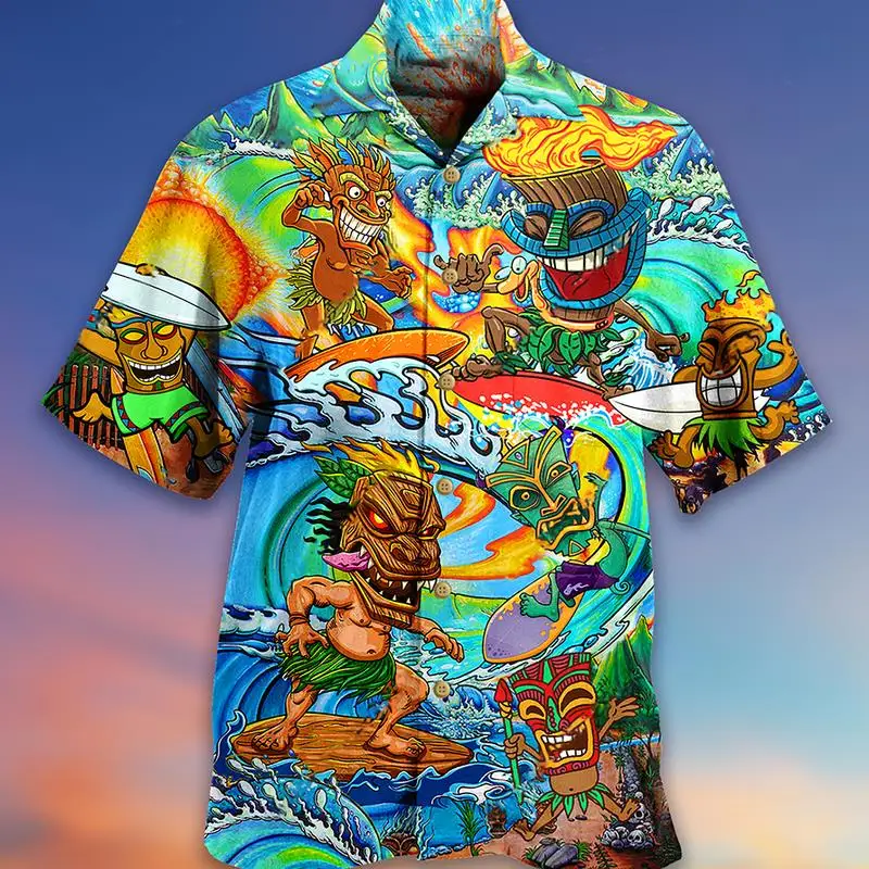 Funny Facial Graphic Shirts for Men Clothing 3D Printed Hawaiian Beach Shirts Short Sleeve y2k Tops Vintage Clothes Lapel Blouse