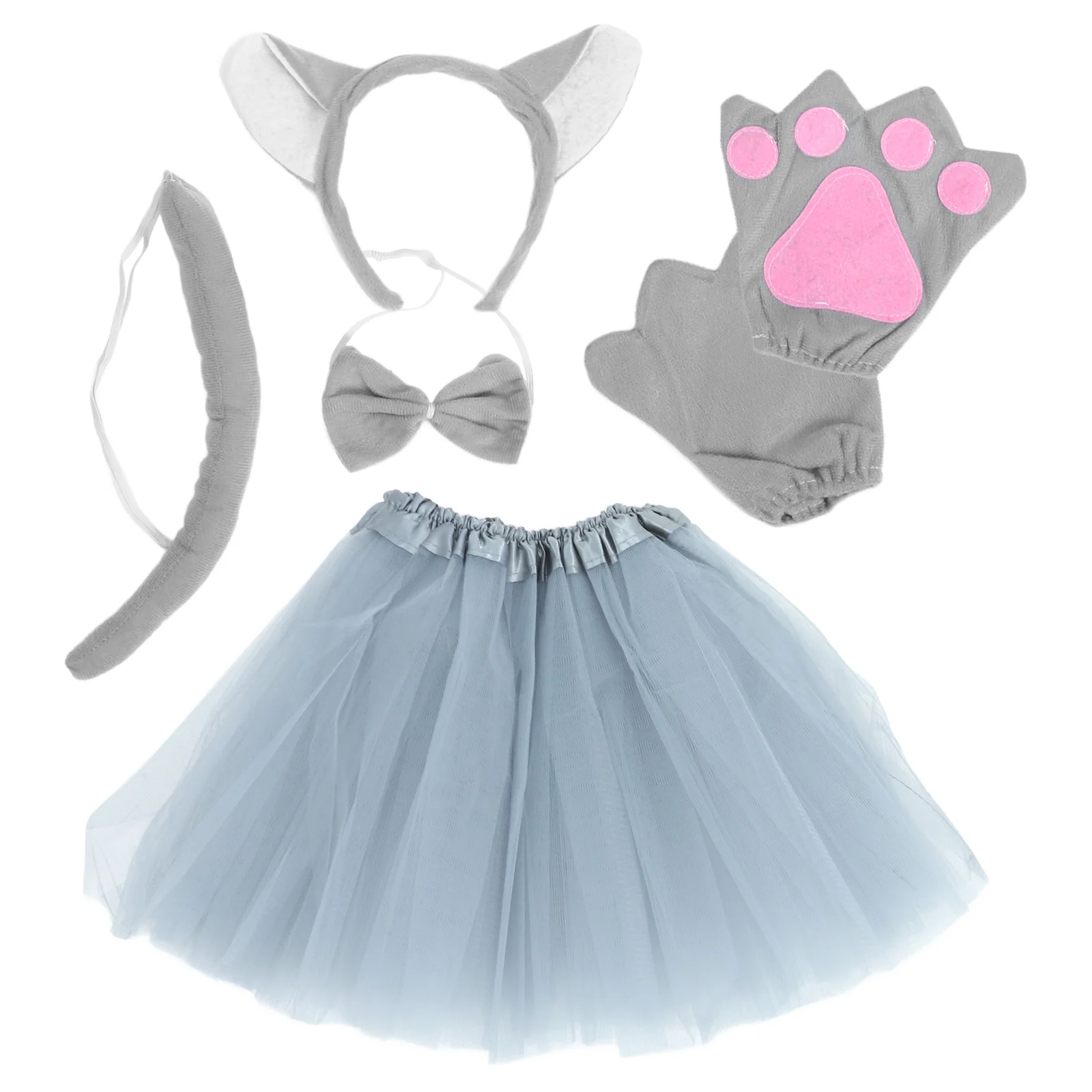 5pcs Big Cosplay Costume Set Animal Headband Bow Tie Gloves Tail Mesh Skirt Kids Stage Party Outfit 44 80cm Waistline Plush