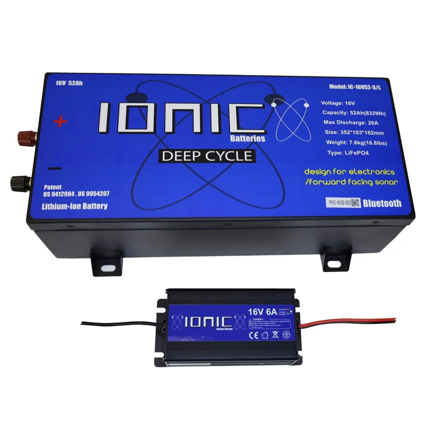 

Ionic Lithium 16V 52Ah Deep Cycle Marine Battery + Charger - Lightweight LiFePO4 Battery with Bluetooth -, Custom