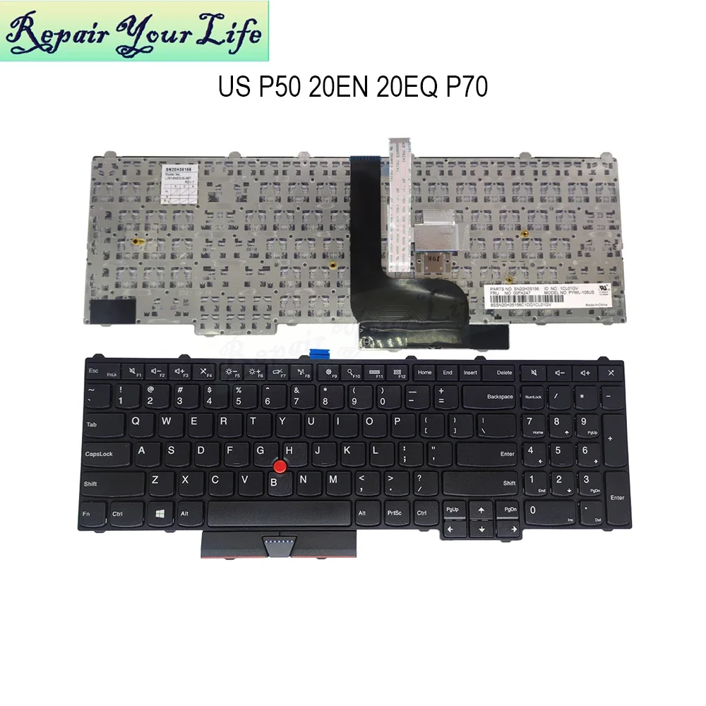 

US Laptop Keyboard For Lenovo ThinkPad P50 20EN/20EQ P70 20ER 00PA247 00PA277 00PA329 English Trackpoint Keyboards PYWL-105US