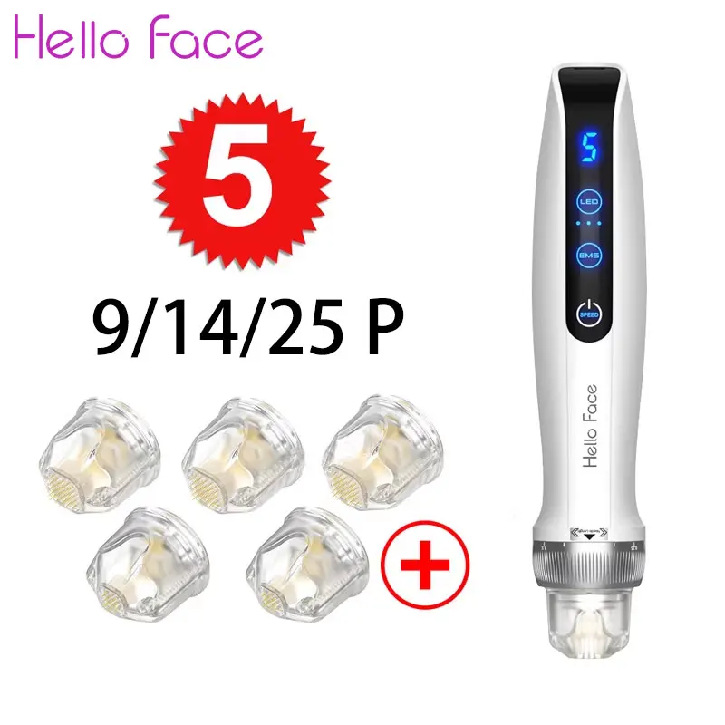 Hello Face Dr Pen Q2 with 5pcs Needle Electric Wireless EMS Microneedle Pen LED Red Blue Light Microneedling Pen Skincare Device