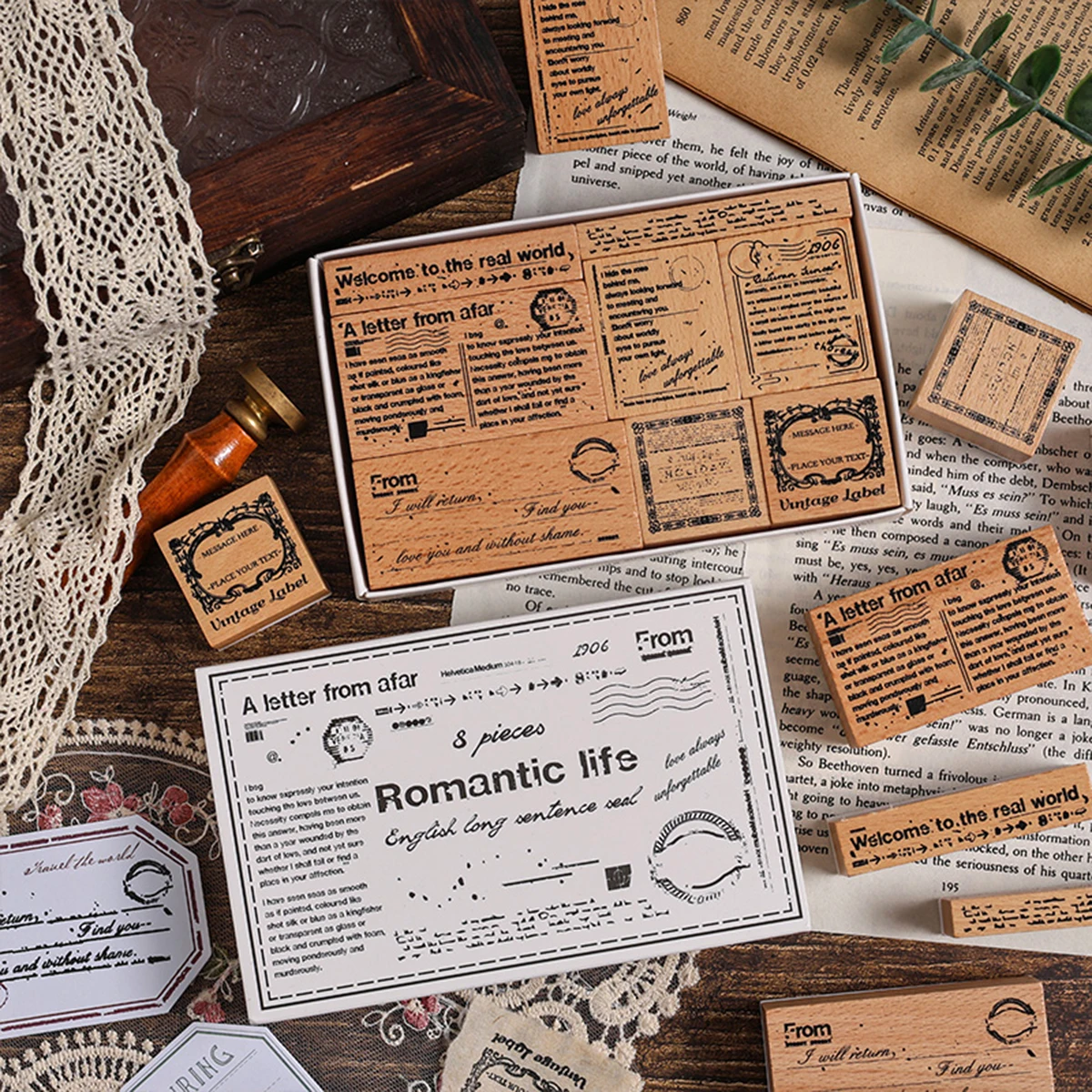

8. винтажные деревянные штампы, креативные штампы для справочников с английским буквенным узором, романтические праздничные подарки для изучения и офиса друзей