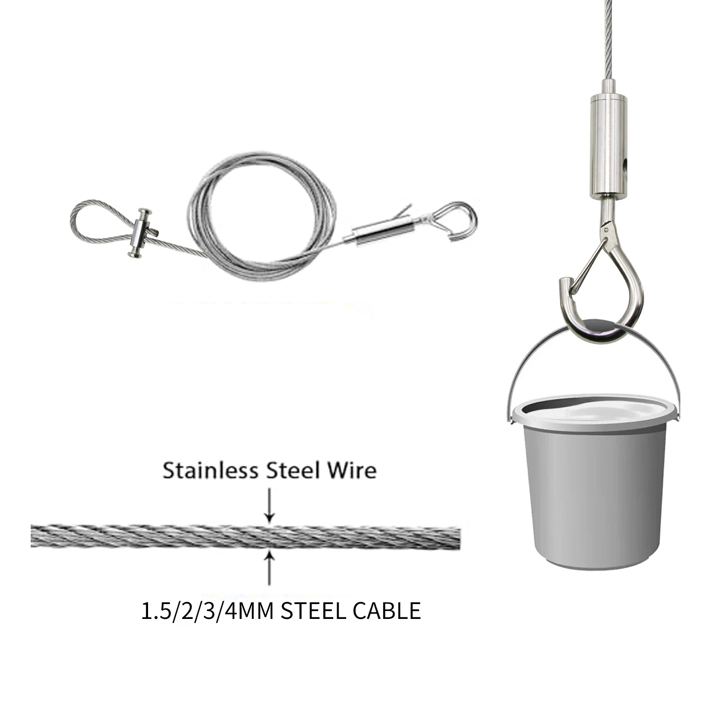 Fotografia 4: Kit de cabos multifuncionais para suspensão de quadros, 4 peças de 1,5/2/3/4mm, para pendurar iluminação/espelhos/vasos de flores/cortinas.