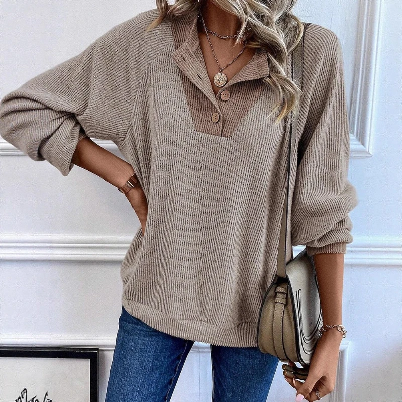 Casual Loose Long-sleeved Blouse 2025 Autumn and Winter Color Matching Pullover Women's Sweater 4
