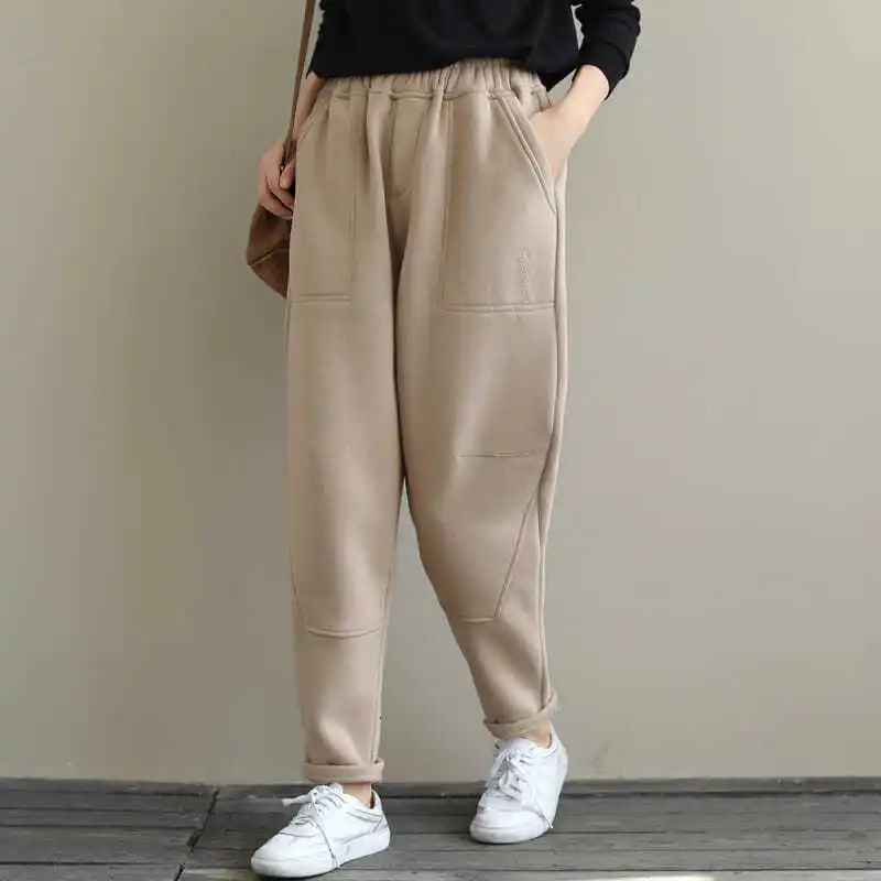 حجم كبير سراويل هارلان النسائية غير الرسمية المطرزة Fce اصطف Thiened سراويل طويلة تأثير التخسيس خريف شتاء جديد Sle #2