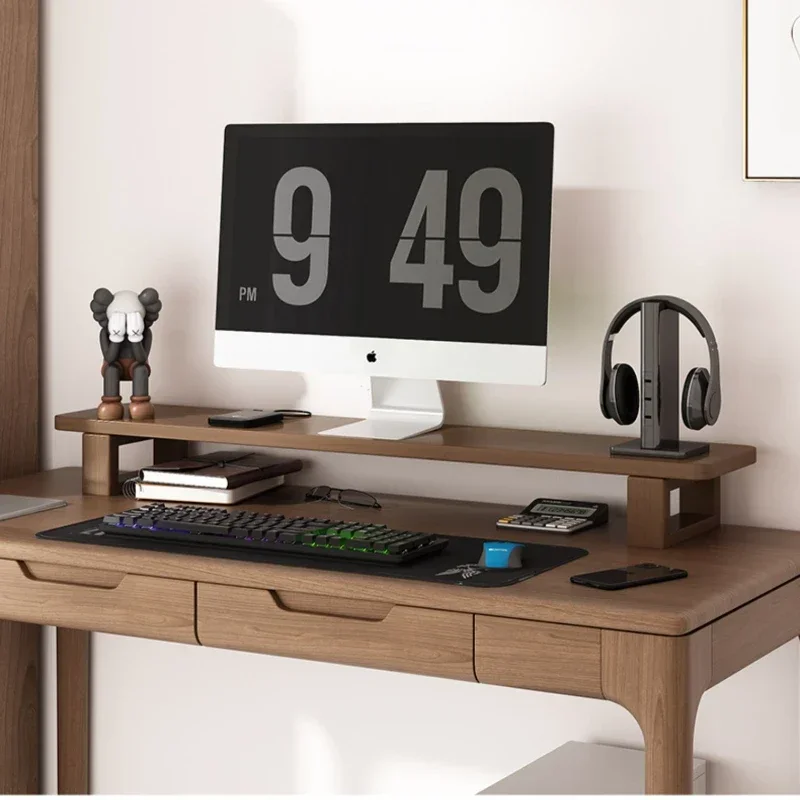 Solid Wood Elevated Shelving Monitor Heightened Base Desktop Computer Screen Stand Office Desktop Storage Organizer