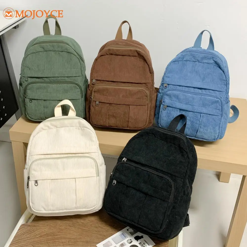 Personalized Corduroy Women Schoolbag Solid Casual Backpacks Multi-pockets Small Shoulder Bags For Teen Unisex Versatile Bookbag