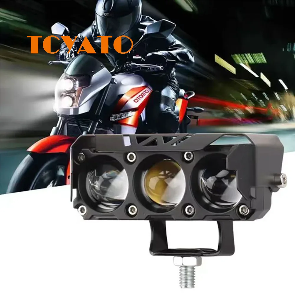 TCYATO Motorcycle LED Spotlight Dual Color Fog Lamps for Car Trucks Mini Lens Headlight Driving Light motorcycle accessoriesO