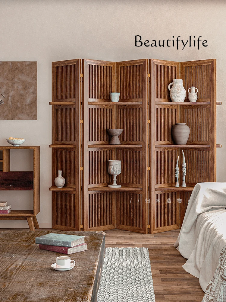 

Wabi screen folding solid wood partition shelf designer B & B tea room display