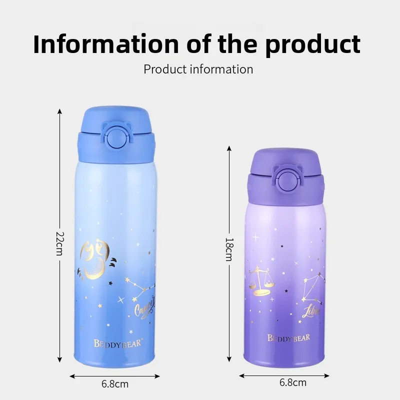 BEDDYBEAR Small Thermos For Adults 12 Zodiac Signs Water Bottle Leakproof Flask Travel Mug Personalized Gift Hot Cold