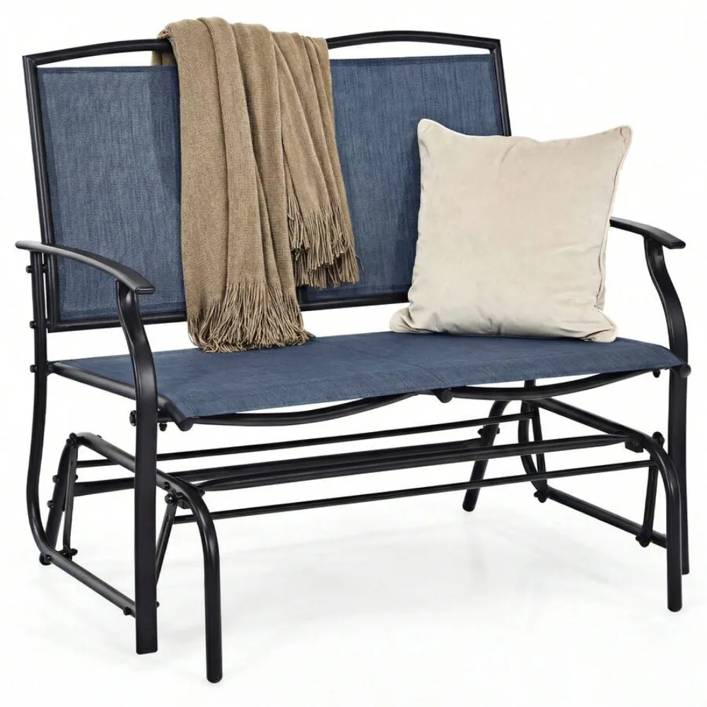 Outdoor Patio Glider Rocking Bench Double 2 Person Chair Loveseat, Steel Frame Porch Swing Cushion Seat, Weather Resistant Garden Furniture for Yard Deck Balcony, Backyard Relaxation