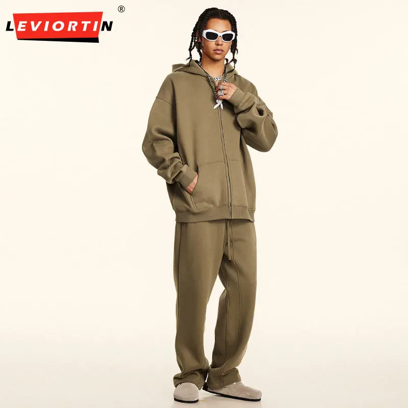 Fall Winter Two Piece Set Tracksuit Men and Women Casual Thick Fleece Warm Solid Oversized Sport Hoodie Sweatshirts Suit