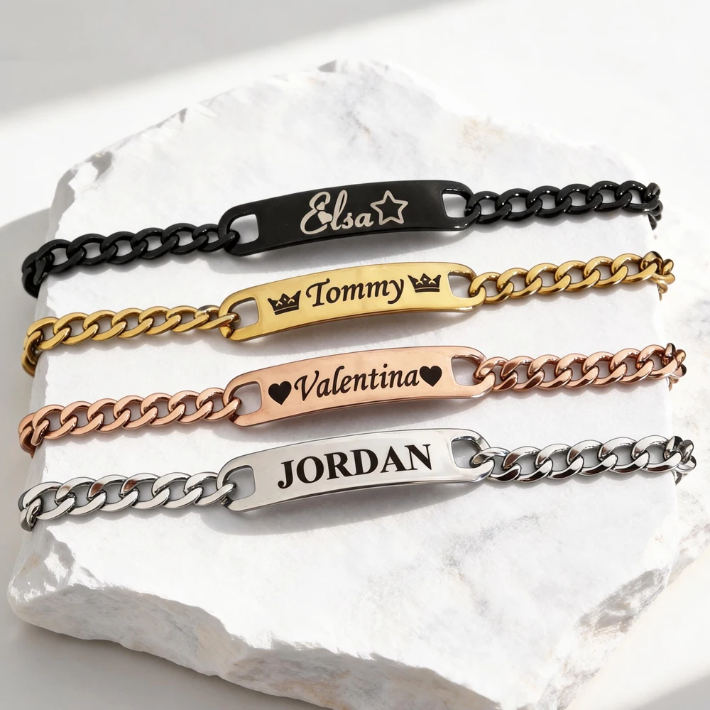Custom Name Cuban Bracelet Stainless Steel Couple Jewelry Gift For Valentine's Day Personalized Simple Symbol Bangle For Family