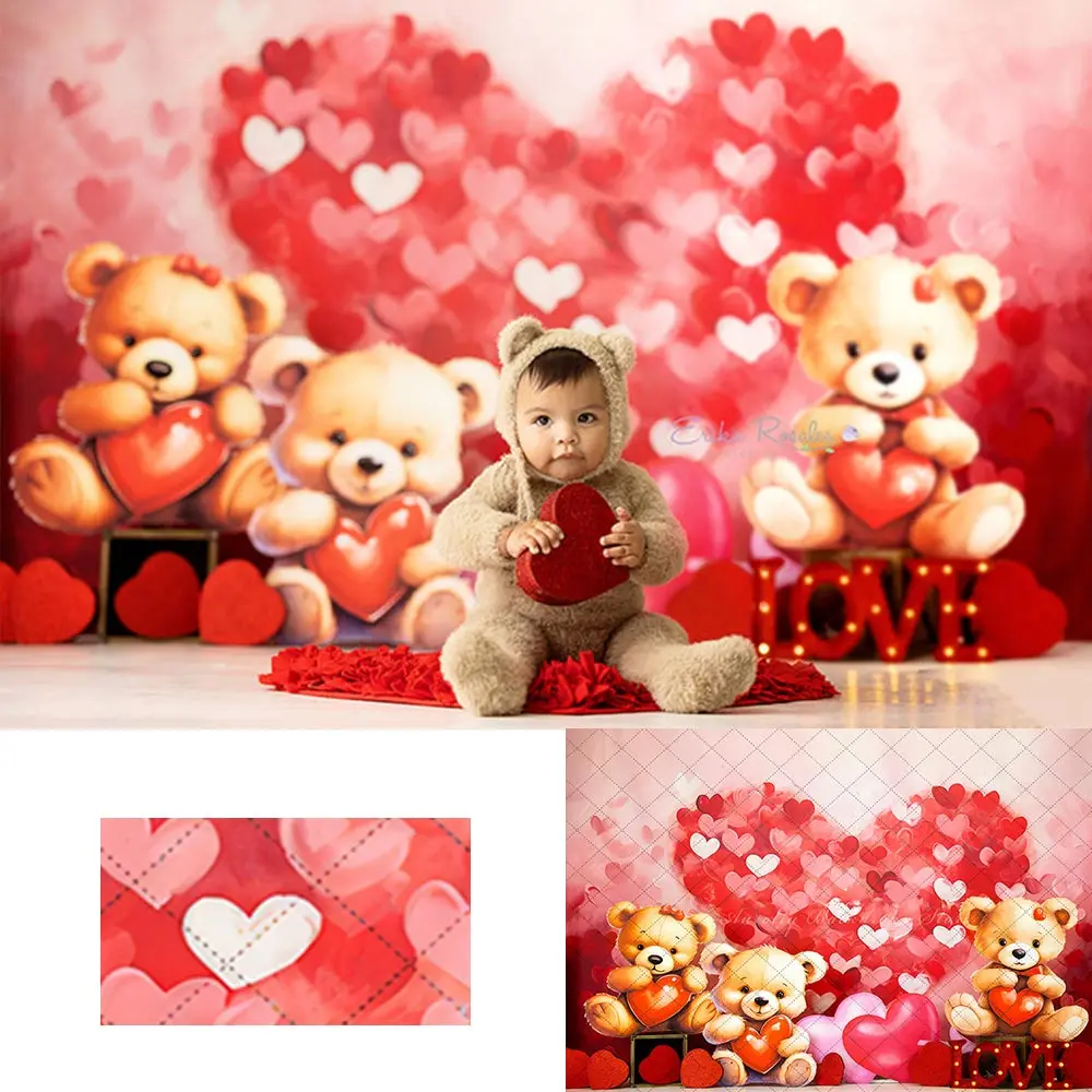 

Beary Big Heart Valentines Day Photography Backdrop Kids Baby Cake Smash Photocall Decor Child Family Studio Backgrounds