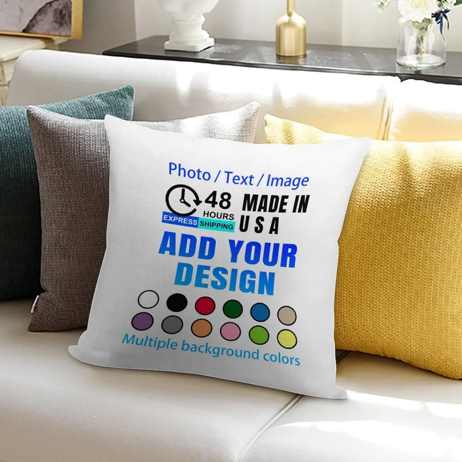 Personalized Throw Pillow Covers Custom Pillow Case with Photo Text Image, Square Pillowcase Cushion Covers for Sofa Couch Bed