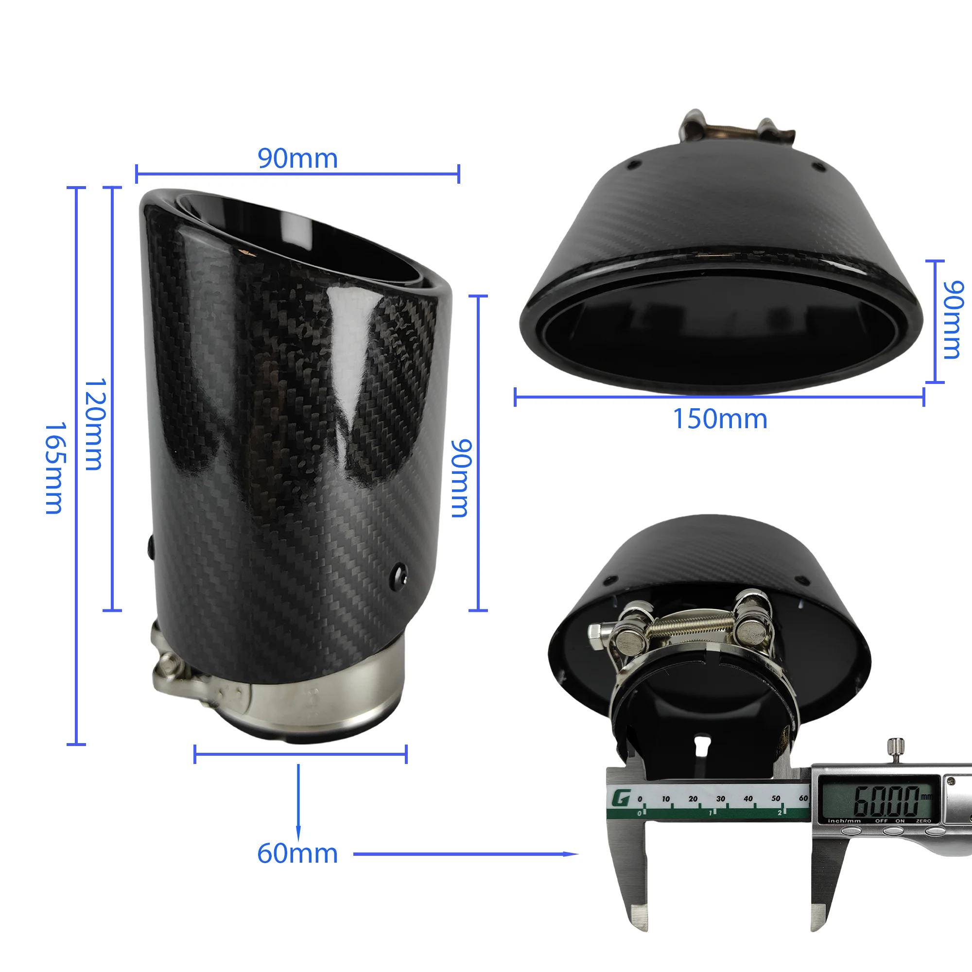 1 stks Universele Glanzende Koolstofvezel Auto Uitlaten Tip Uitlaatpijp Nozzle Decoratie Helder Zwart Ovale Breedte 105/115/130/150