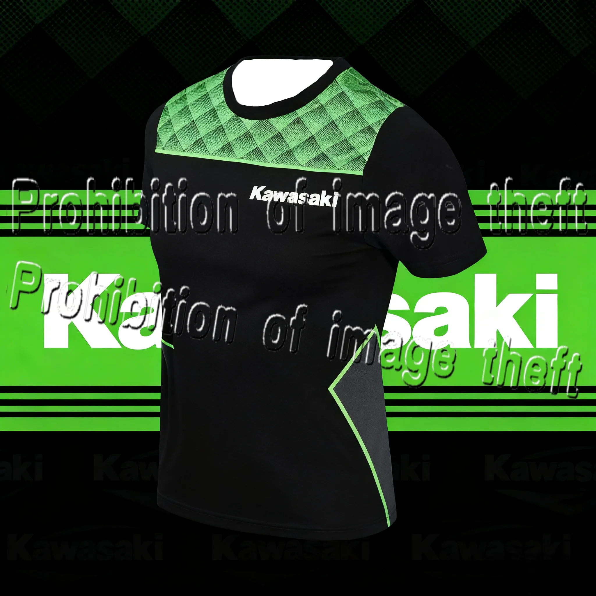 

Kawasaki Motorcycle Short Sleeved 3D Printed Quick Drying Fabric Moisture Wicking Men's Off-road Riding T-shirt