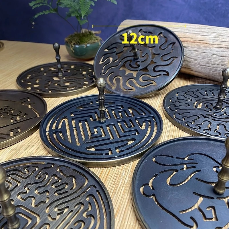 12CM Bronze Antique Incense Seal Utensil Household /tea Room Incense Ash Mold Incense Burner  Accessories Stamping Pattern Tool