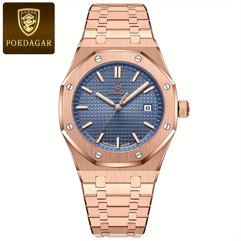 Reloj de pulsera POEDAGAR de lujo para hombre de negocios, Reloj luminoso resistente al agua con fecha para hombre, relojes de cuarzo de moda de acero inoxidable para hombre, Reloj