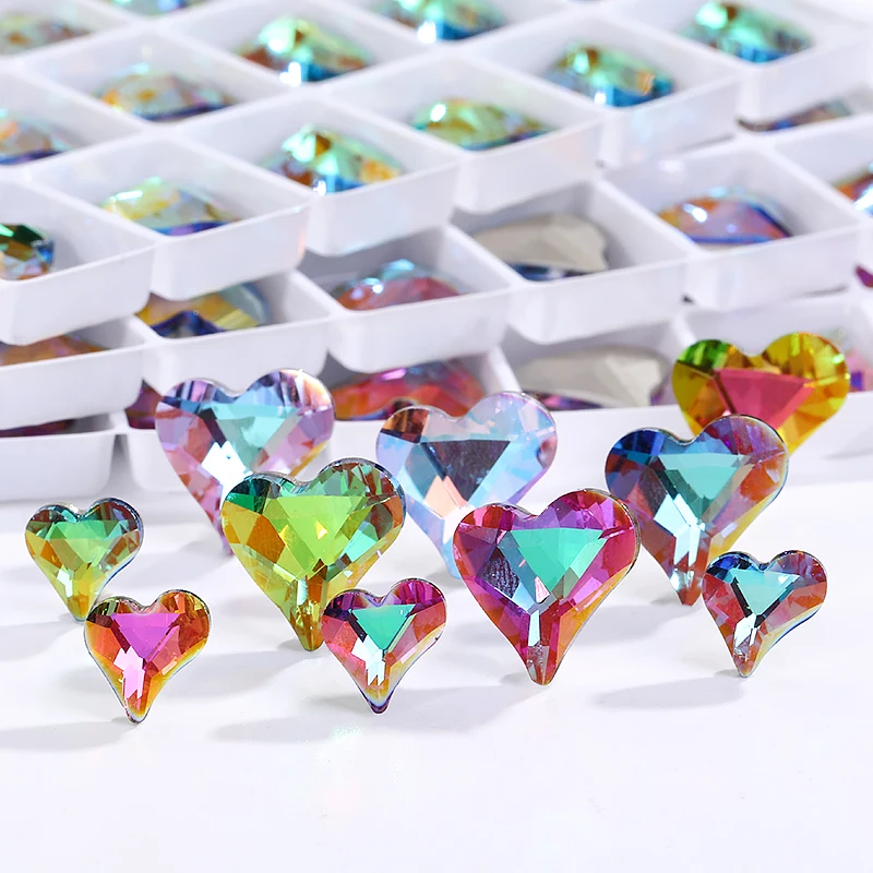 8x9mm Heart Rhinestones Glitter Glass Charms Nail Art Decoration Gem Beads Jewelry Making Accessories Glass Strass Stones