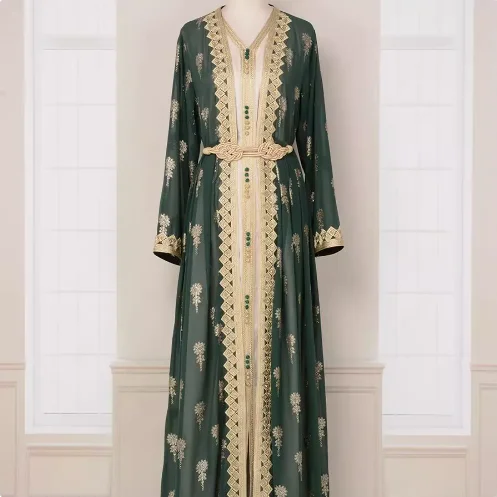 

Middle Eastern Arabian Robe Embroidered Cardigan Vest Two-piece Dress Set