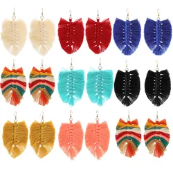 10x6cm Bohemian Leaf Fringe Earrings Macrame Colored Drop Tassel Earring For Trendy Women Party Gifts Jewelry Accessories Making