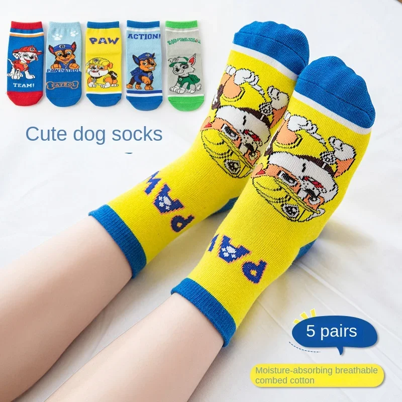 5 Pairs Paw Patrol Kids Socks Cotton Boys Cute Cartoon Socks for Children Baby Casual Socks Autumn Soft Clothing Accessories New